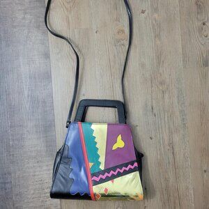 Vintage New Wave Colourful patchwork purse - genuine leather - needs hardware